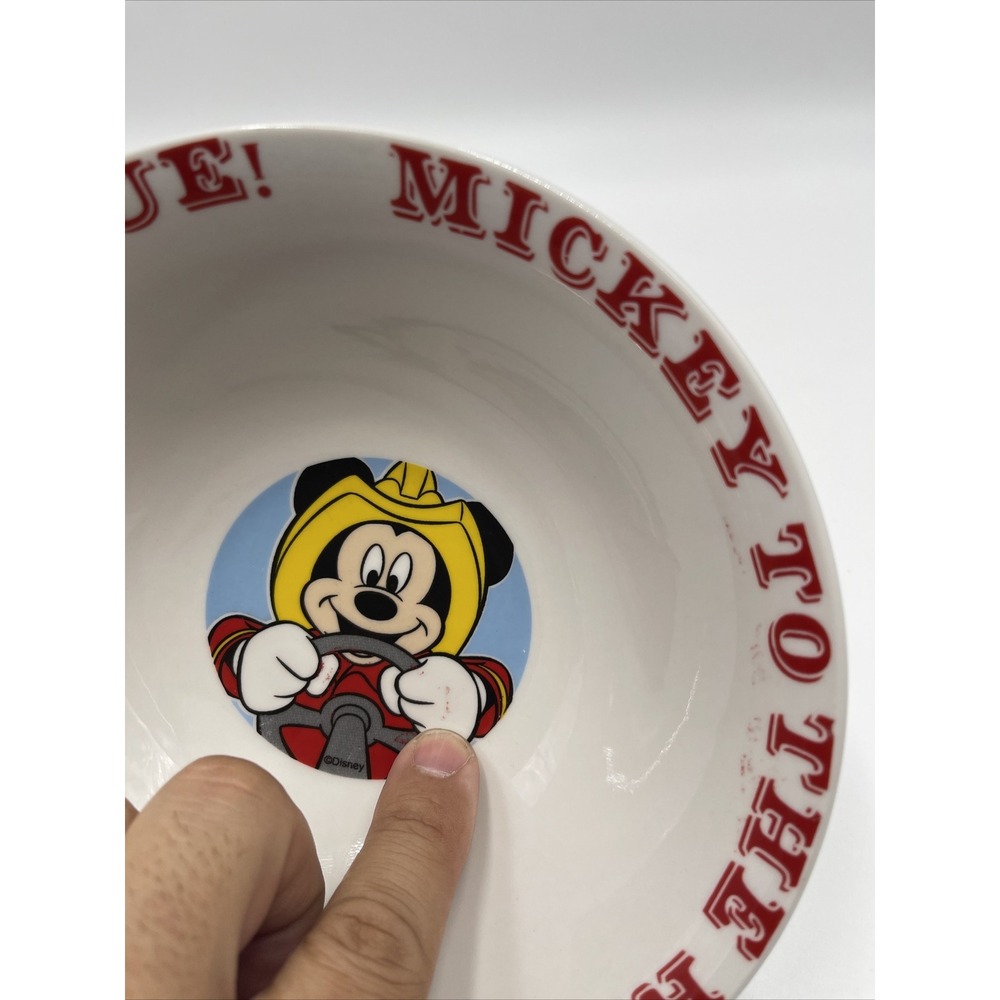 MICKEY TO THE‎ RESCUE Disney 7" RARE Mouse CERAMIC Bowl FIREFIGHTER White #08 - Picture 8 of 9